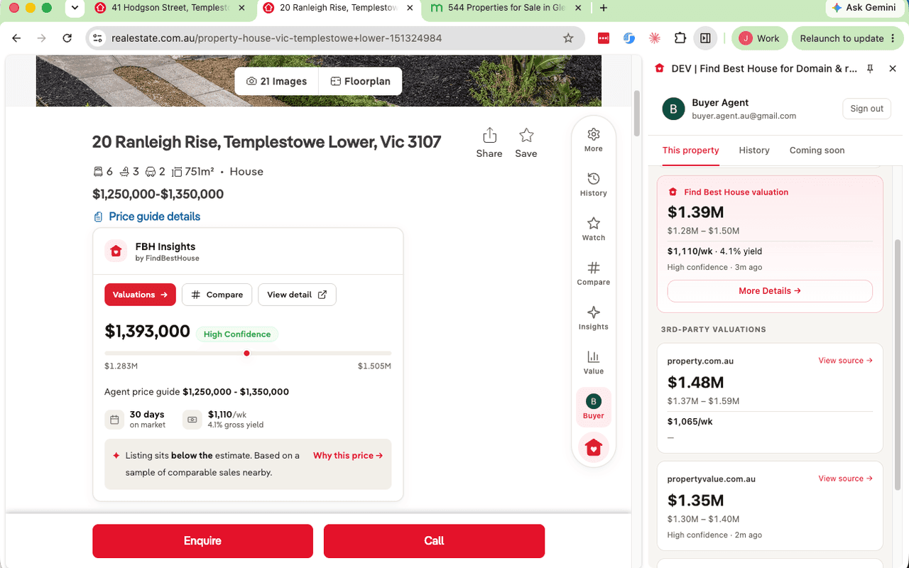 Find Best House extension overlaying a realestate.com.au listing with estimated value, sold history and due-diligence signals.